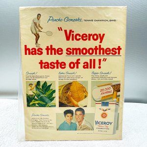 EVUC Vintage 1957 Viceroy Cigarette Ad, Pancho Gonzales, 13 1/2" T x 10" W